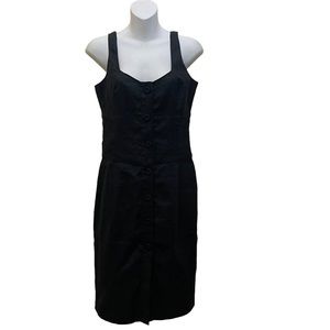 Tahari Arthur S. Levine Sz 6 Linen Black  Sleeveless Mini Dress Button Down